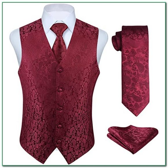 Men's Paisley Floral Jacquard Suit Vest, Wine Red